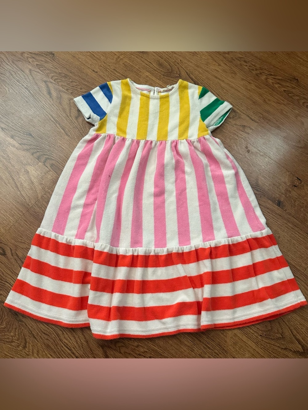 Mini Boden Colorblock Striped Dress 8-9 multicolor short sleeve terry cloth